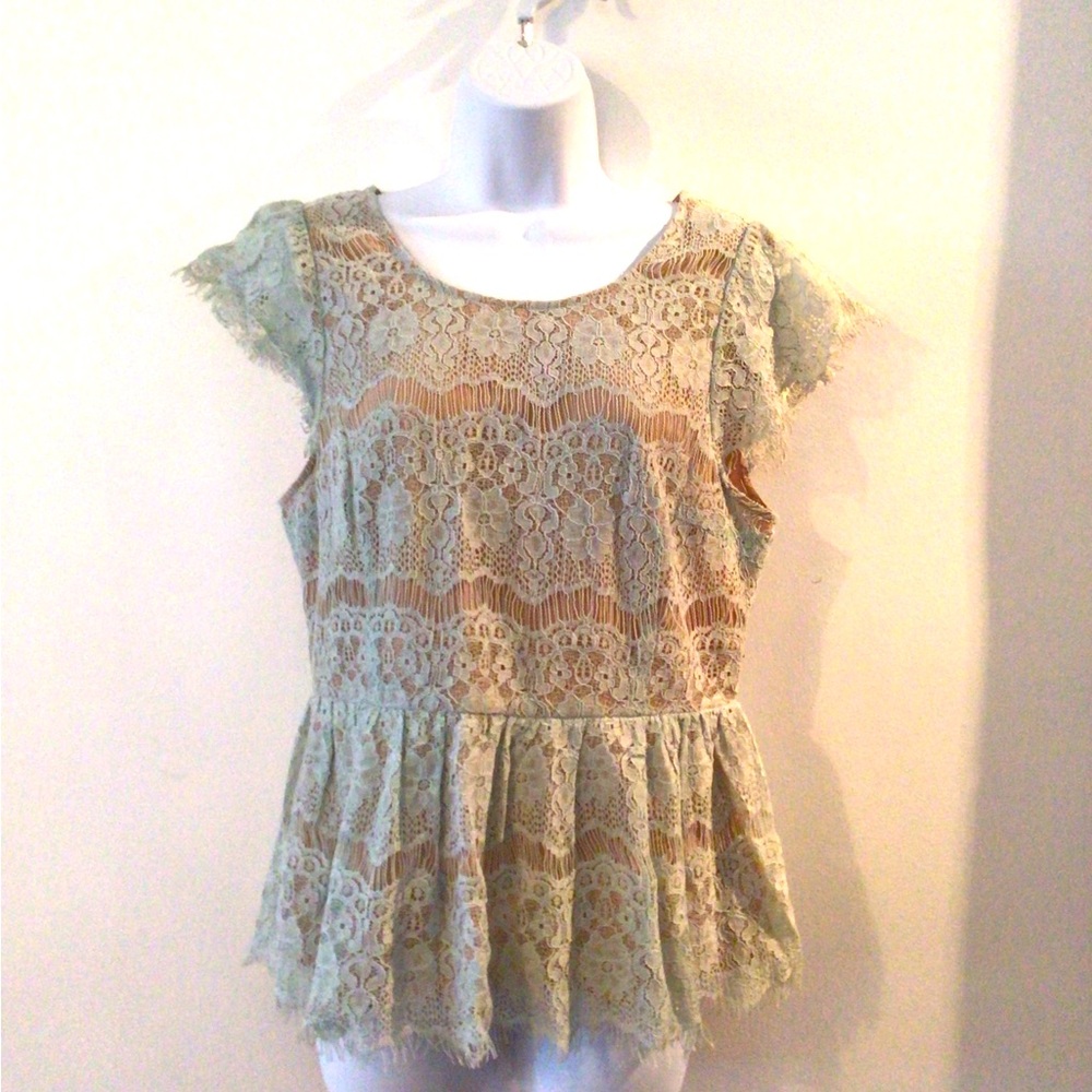 Anthropologie Maeve blue lace peplum top - large. L